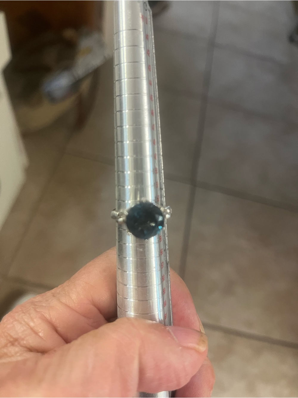 Sterling Silver Ring with Deep aquamarine Blue Round Gemstone